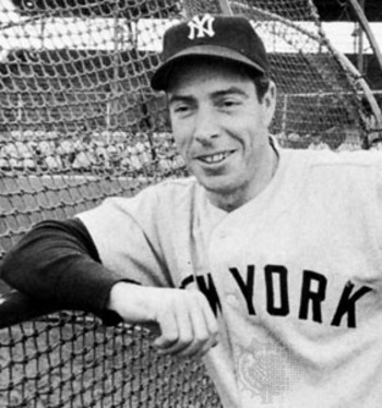 Joe DiMaggio in New York Yankees baseball uniform.