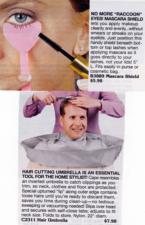 A foam thing so you don't get mascara on your face and a "hair umbrella" to catch hair clippings.