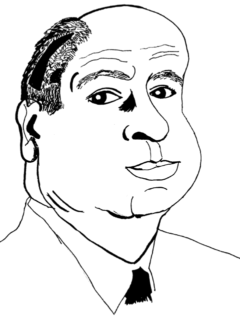 Drawing of the director Alfred Hitchcock.